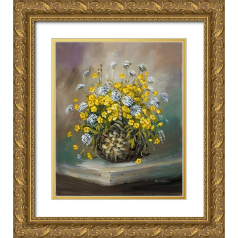 Basket in yellow Gold Ornate Wood Framed Art Print with Double Matting by Schottler, Katharina