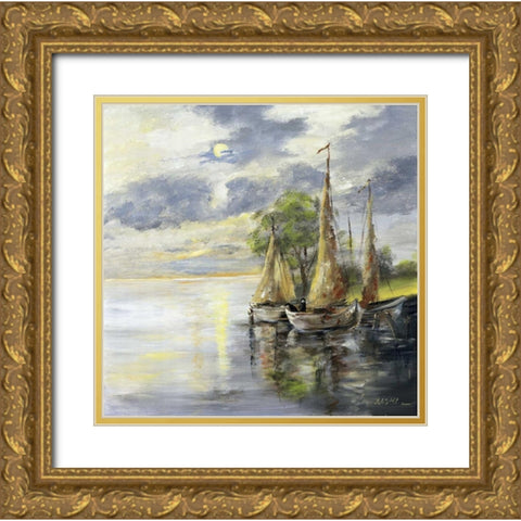 Dancing boats Gold Ornate Wood Framed Art Print with Double Matting by Schottler, Katharina
