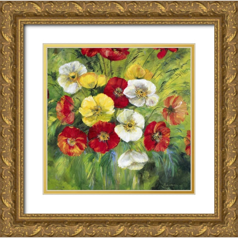 Bright coloured bouquet Gold Ornate Wood Framed Art Print with Double Matting by Schottler, Katharina