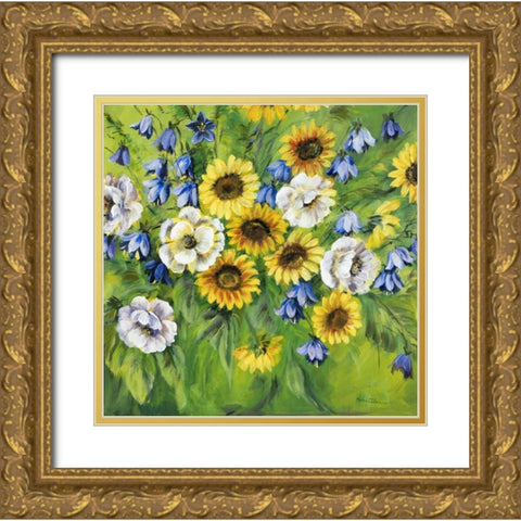 Mixed sunflower bouquet Gold Ornate Wood Framed Art Print with Double Matting by Schottler, Katharina