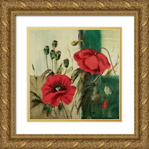 Red poppies composition II Gold Ornate Wood Framed Art Print with Double Matting by Schottler, Katharina