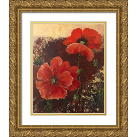 Redfloral II Gold Ornate Wood Framed Art Print with Double Matting by Schottler, Katharina