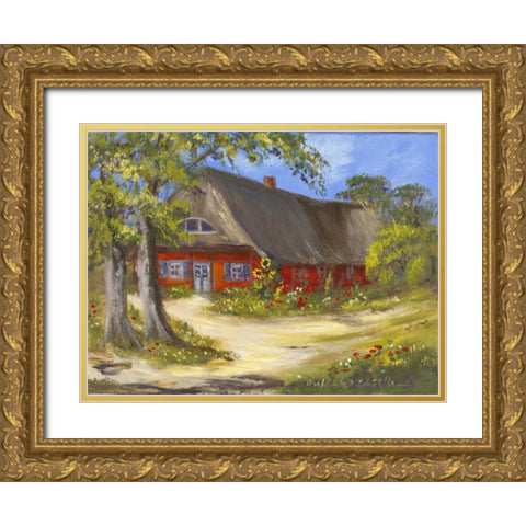 Red House  Gold Ornate Wood Framed Art Print with Double Matting by Schottler, Katharina