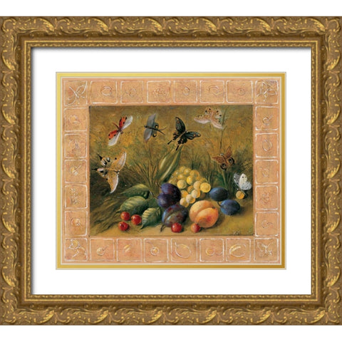Fruits and papillons Gold Ornate Wood Framed Art Print with Double Matting by du Ciel, Milieu