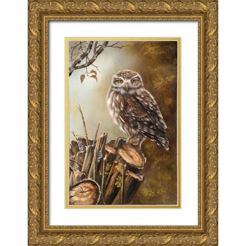 Sleeping bird Gold Ornate Wood Framed Art Print with Double Matting by Schutte, Michel