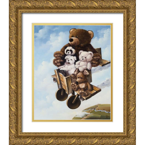 Teddy Bear trip I Gold Ornate Wood Framed Art Print with Double Matting by Schutte, Michel