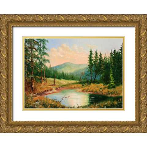 Gornoe Ozero Gold Ornate Wood Framed Art Print with Double Matting by Vlagyislav, Najgyonov
