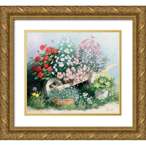 Flower parade Gold Ornate Wood Framed Art Print with Double Matting by Motz, Peter