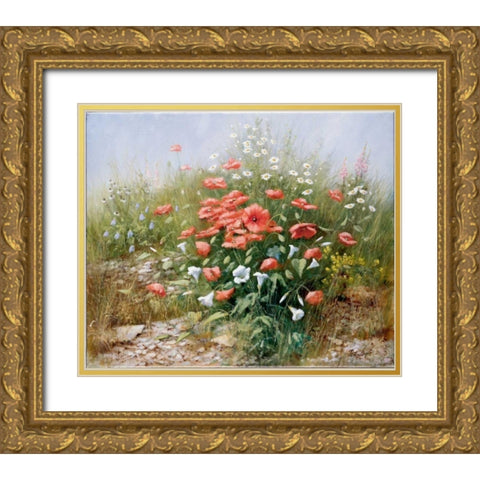Poppies and friends Gold Ornate Wood Framed Art Print with Double Matting by Motz, Peter