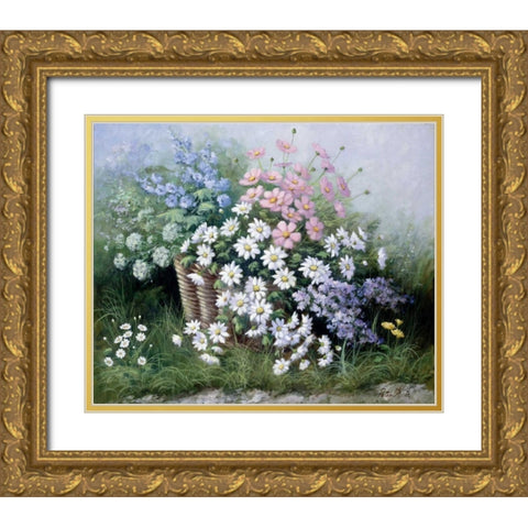 Flowers for Elly Gold Ornate Wood Framed Art Print with Double Matting by Motz, Peter