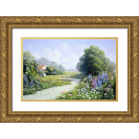 Path to my house Gold Ornate Wood Framed Art Print with Double Matting by Motz, Peter
