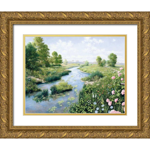Summer Gold Ornate Wood Framed Art Print with Double Matting by Motz, Peter