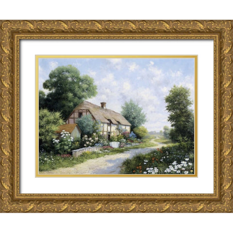 The country house Gold Ornate Wood Framed Art Print with Double Matting by Motz, Peter