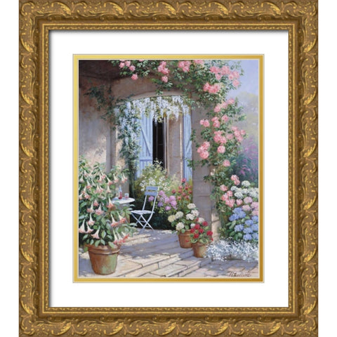 Flower invitation Gold Ornate Wood Framed Art Print with Double Matting by Motz, Peter