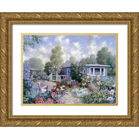 Houseboat Gold Ornate Wood Framed Art Print with Double Matting by Motz, Peter