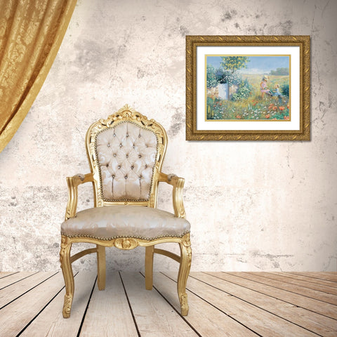 Outside the garden Gold Ornate Wood Framed Art Print with Double Matting by Motz, Peter