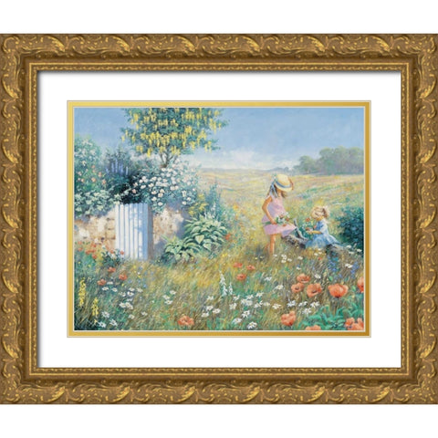 Outside the garden Gold Ornate Wood Framed Art Print with Double Matting by Motz, Peter