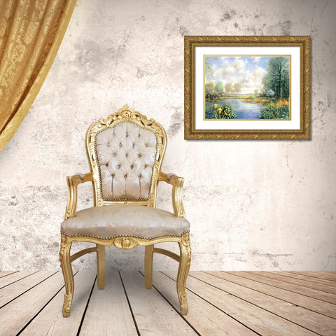 Spring time Gold Ornate Wood Framed Art Print with Double Matting by Motz, Peter