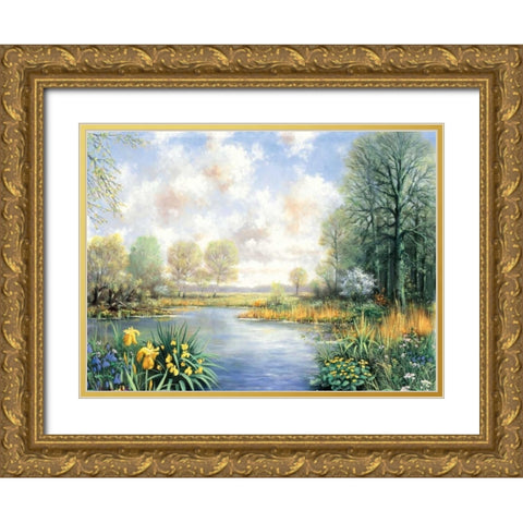 Spring time Gold Ornate Wood Framed Art Print with Double Matting by Motz, Peter