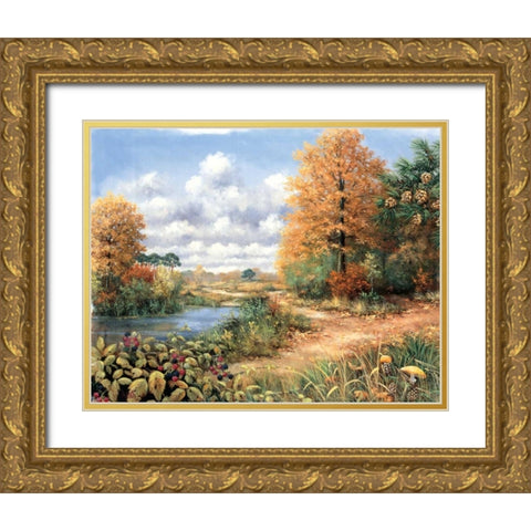Autumn time Gold Ornate Wood Framed Art Print with Double Matting by Motz, Peter