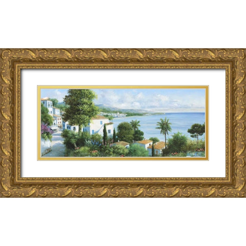 Ocean village Gold Ornate Wood Framed Art Print with Double Matting by Motz, Peter