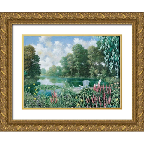 The pond II Gold Ornate Wood Framed Art Print with Double Matting by Motz, Peter