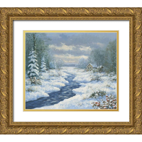 Autumn morning Gold Ornate Wood Framed Art Print with Double Matting by Motz, Peter
