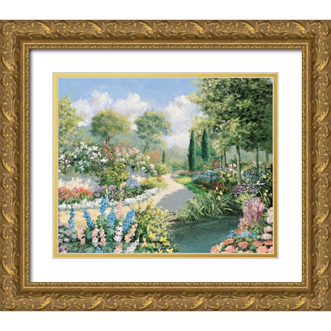 Delightful park Gold Ornate Wood Framed Art Print with Double Matting by Motz, Peter