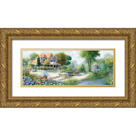 English cottage Gold Ornate Wood Framed Art Print with Double Matting by Motz, Peter