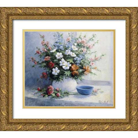 Bouquet of flowers Gold Ornate Wood Framed Art Print with Double Matting by Motz, Peter