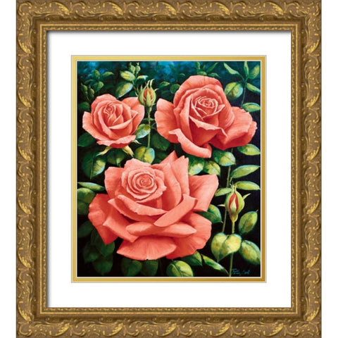 Roses Gold Ornate Wood Framed Art Print with Double Matting by Motz, Peter