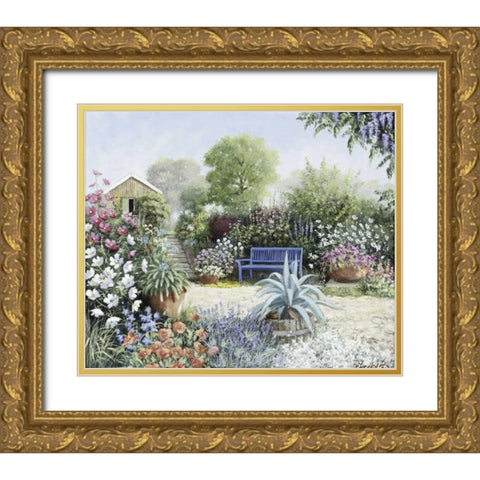Lindas Garden Gold Ornate Wood Framed Art Print with Double Matting by Motz, Peter