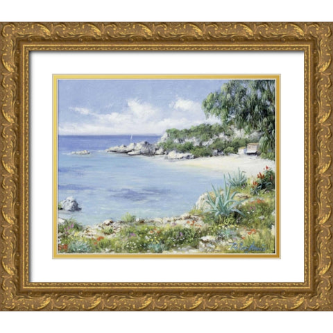 Lakebeach Gold Ornate Wood Framed Art Print with Double Matting by Motz, Peter