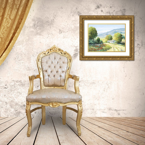 Landscape field Gold Ornate Wood Framed Art Print with Double Matting by Motz, Peter