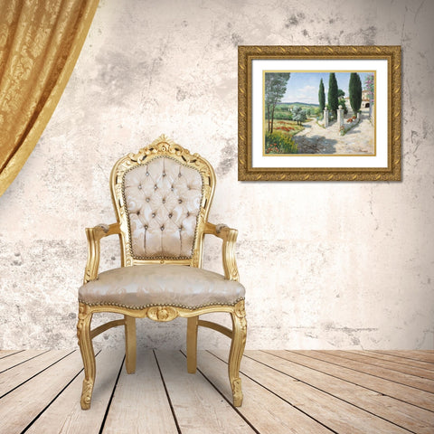 Tuscany house Gold Ornate Wood Framed Art Print with Double Matting by Motz, Peter