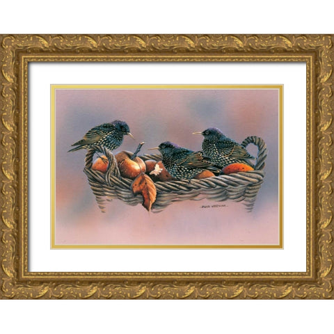 Family birds Gold Ornate Wood Framed Art Print with Double Matting by Weenink, Ruud