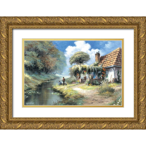 Fishing men Gold Ornate Wood Framed Art Print with Double Matting by Withaar, Reint
