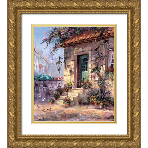 Sidewalk cafe Gold Ornate Wood Framed Art Print with Double Matting by Withaar, Reint