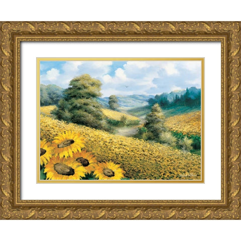 Sunflower hill Gold Ornate Wood Framed Art Print with Double Matting by Withaar, Reint
