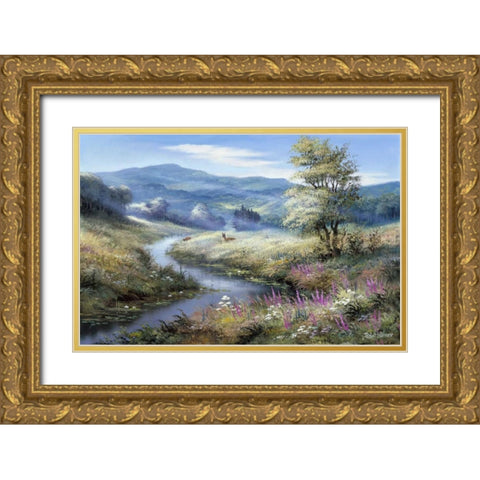 Lonely deers Gold Ornate Wood Framed Art Print with Double Matting by Withaar, Reint