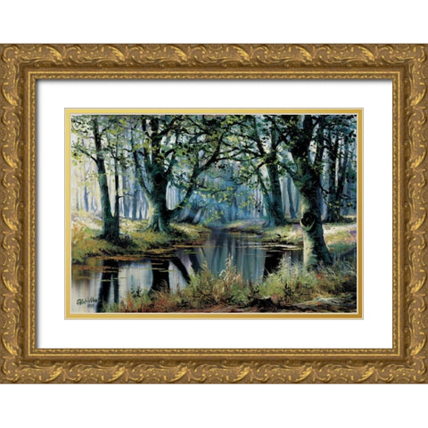 Tranquillity by the trees Gold Ornate Wood Framed Art Print with Double Matting by Withaar, Reint