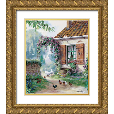 The farmers courtyard Gold Ornate Wood Framed Art Print with Double Matting by Withaar, Reint