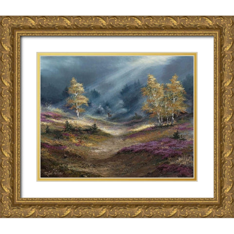 The deer noticed us Gold Ornate Wood Framed Art Print with Double Matting by Withaar, Reint