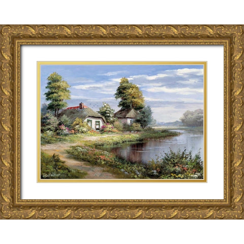 Living at the waterside Gold Ornate Wood Framed Art Print with Double Matting by Withaar, Reint