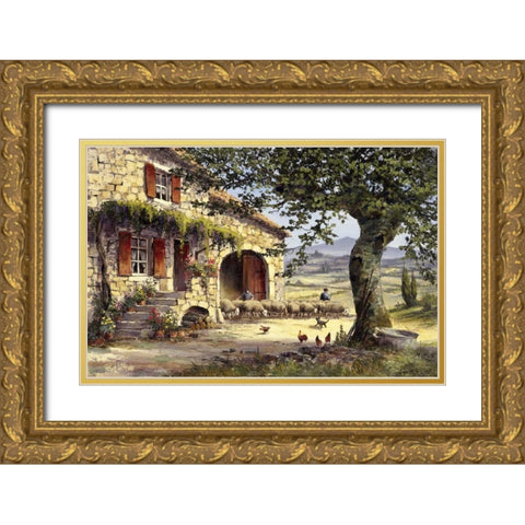 Farmhouse II Gold Ornate Wood Framed Art Print with Double Matting by Withaar, Reint