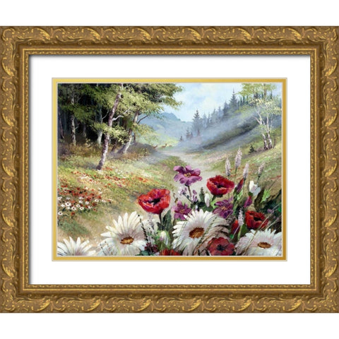 Poppy Morning Gold Ornate Wood Framed Art Print with Double Matting by Withaar, Reint