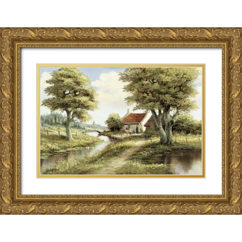 Dutch country scene Gold Ornate Wood Framed Art Print with Double Matting by Withaar, Reint