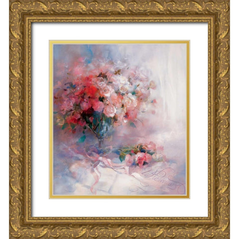 Bouquet of roses Gold Ornate Wood Framed Art Print with Double Matting by Haenraets, Willem