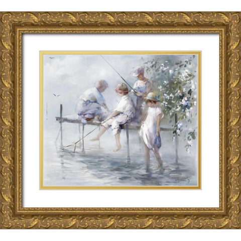 Fishing fun Gold Ornate Wood Framed Art Print with Double Matting by Haenraets, Willem