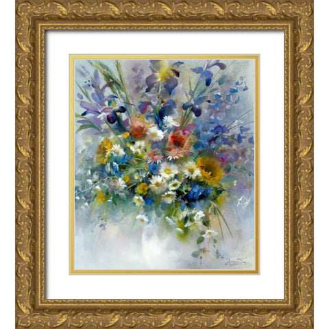 Floral impression Gold Ornate Wood Framed Art Print with Double Matting by Haenraets, Willem